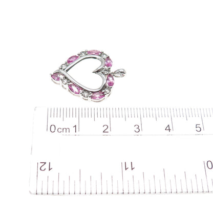 SAI 925 Sterling Silver Real Pink Sapphire & White Topaz Heart Charm Pendant