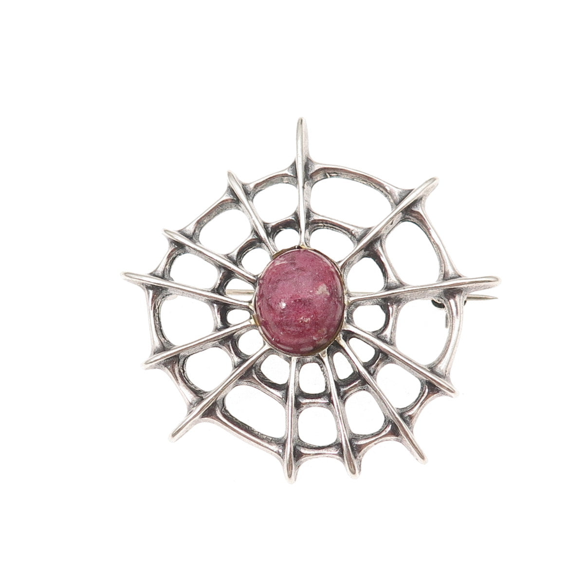 David Andersen 925S Sterling Vintage Norway Real Rhodonite Spider Web Brooch