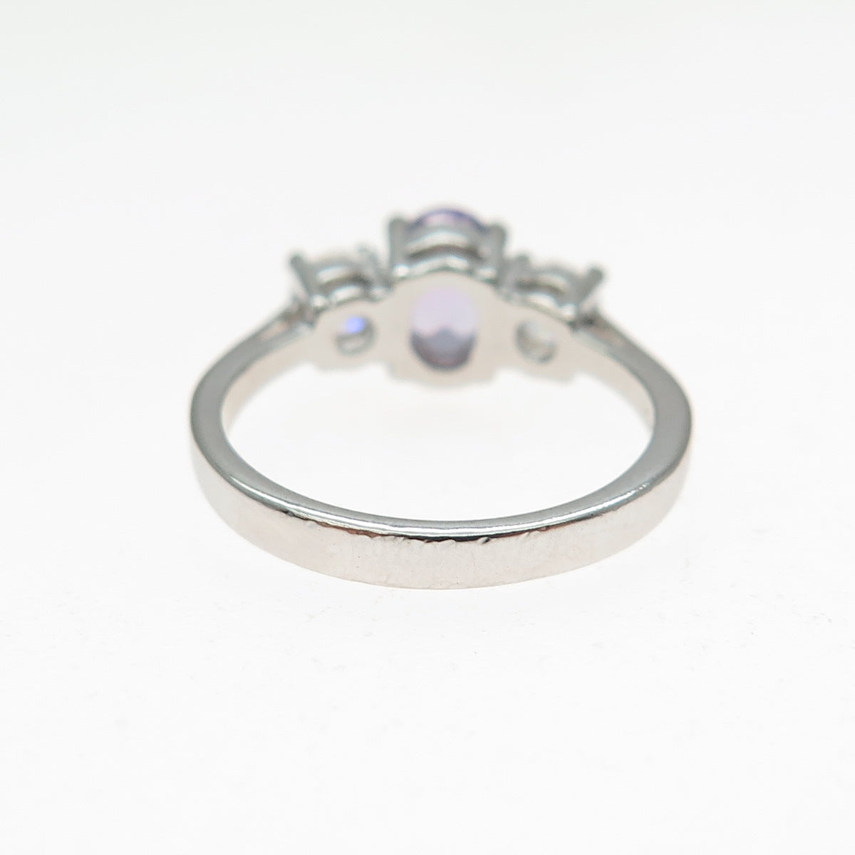 925 Sterling Silver Real Oval-Cut Amethyst & Round-Cut C Z Ring Size 5