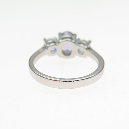 925 Sterling Silver Real Oval-Cut Amethyst & Round-Cut C Z Ring Size 5