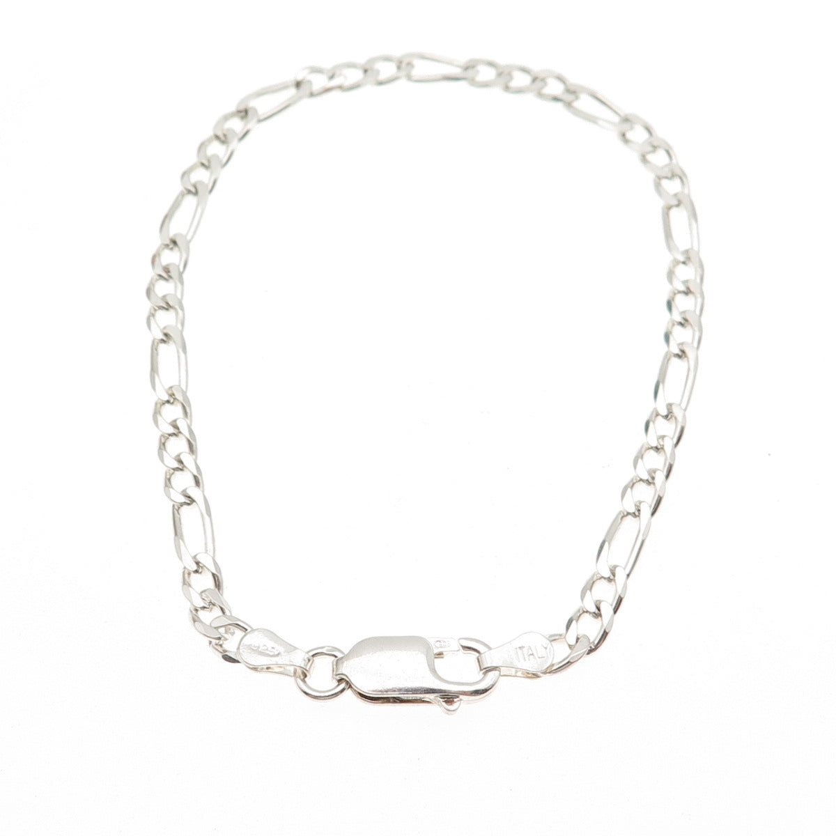 925 Sterling Silver Vintage Italy Figaro Link Bracelet 7.25"