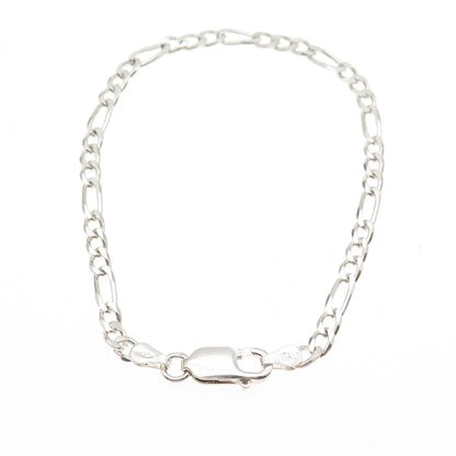 925 Sterling Silver Vintage Italy Figaro Link Bracelet 7.25"