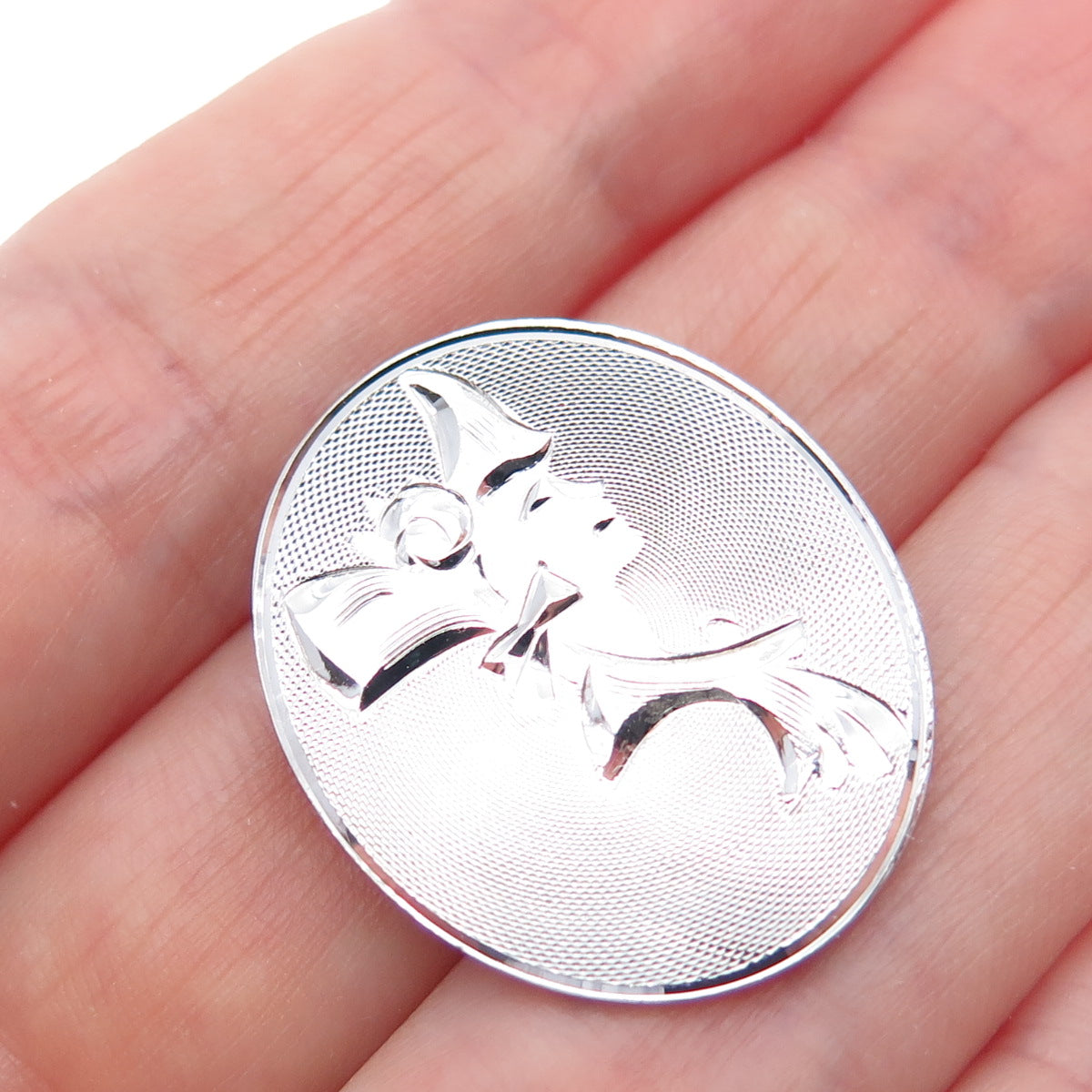 LAMODE 925 Sterling Silver Vintage Engraved Lady Portrait Oval Pin Brooch