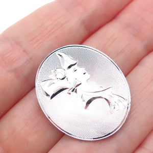 LAMODE 925 Sterling Silver Vintage Engraved Lady Portrait Oval Pin Brooch