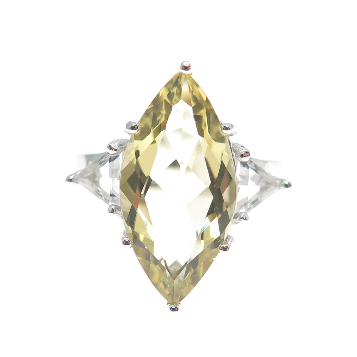 925 Sterling Silver Real Checkered Yellow & White Topaz Gem Ring Size 7.25