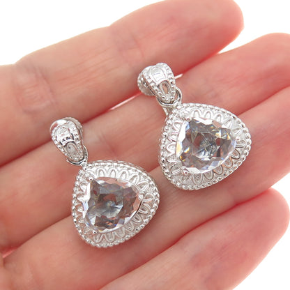 SAI 925 Sterling Silver Real Clear Quartz Teardrop Dangle Screw Back Earrings