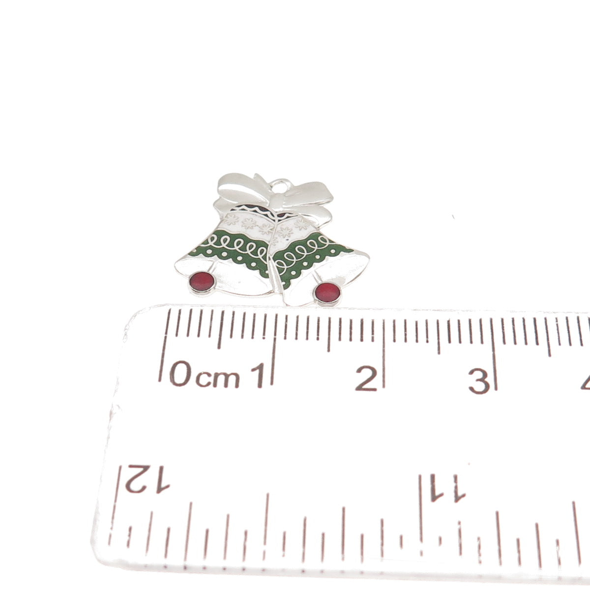 BEAU 925 Sterling Silver Vintage Enamel Christmas Bell Mini Charm Pendant