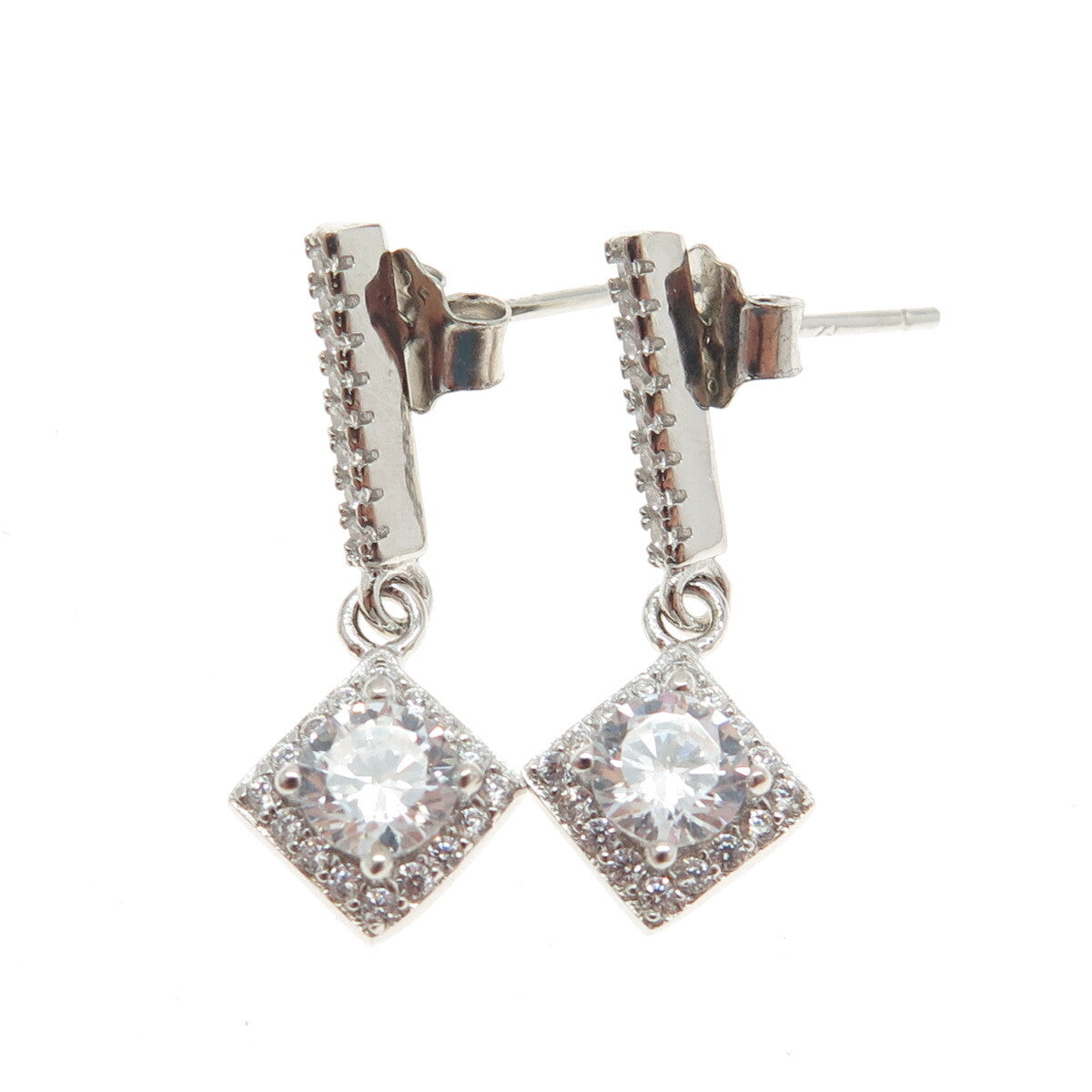 925 Sterling Silver Round-Cut Shaped C Z Dangling Earrings
