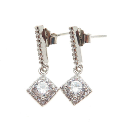 925 Sterling Silver Round-Cut Shaped C Z Dangling Earrings