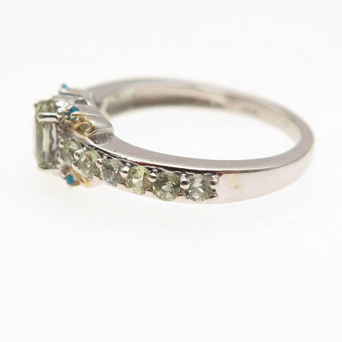 Chuck Clemency Sterling Silver 2-Tone Real Green Amethyst & Apatite Ring Size 8