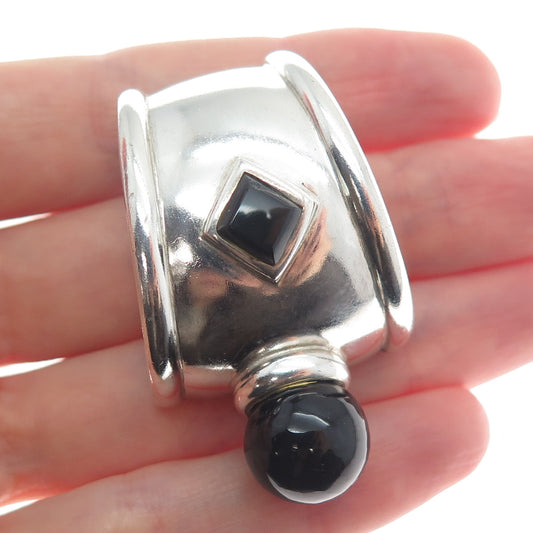 925 Sterling Silver Vintage Real Black Onyx Modernist Slide Pendant