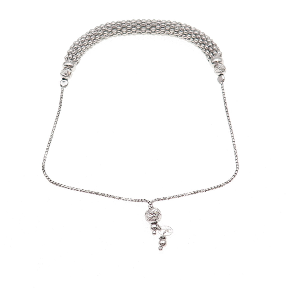 Han 925 Sterling Silver Popcorn & Box Link Adjustable Bolo Bracelet 7-9.5"