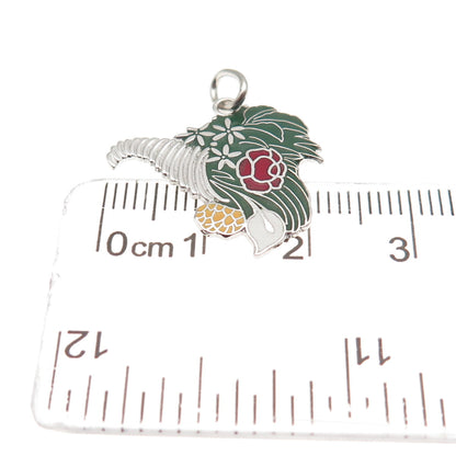 925 Sterling Silver Vintage Enamel Flower Bouquet Mini Charm Pendant