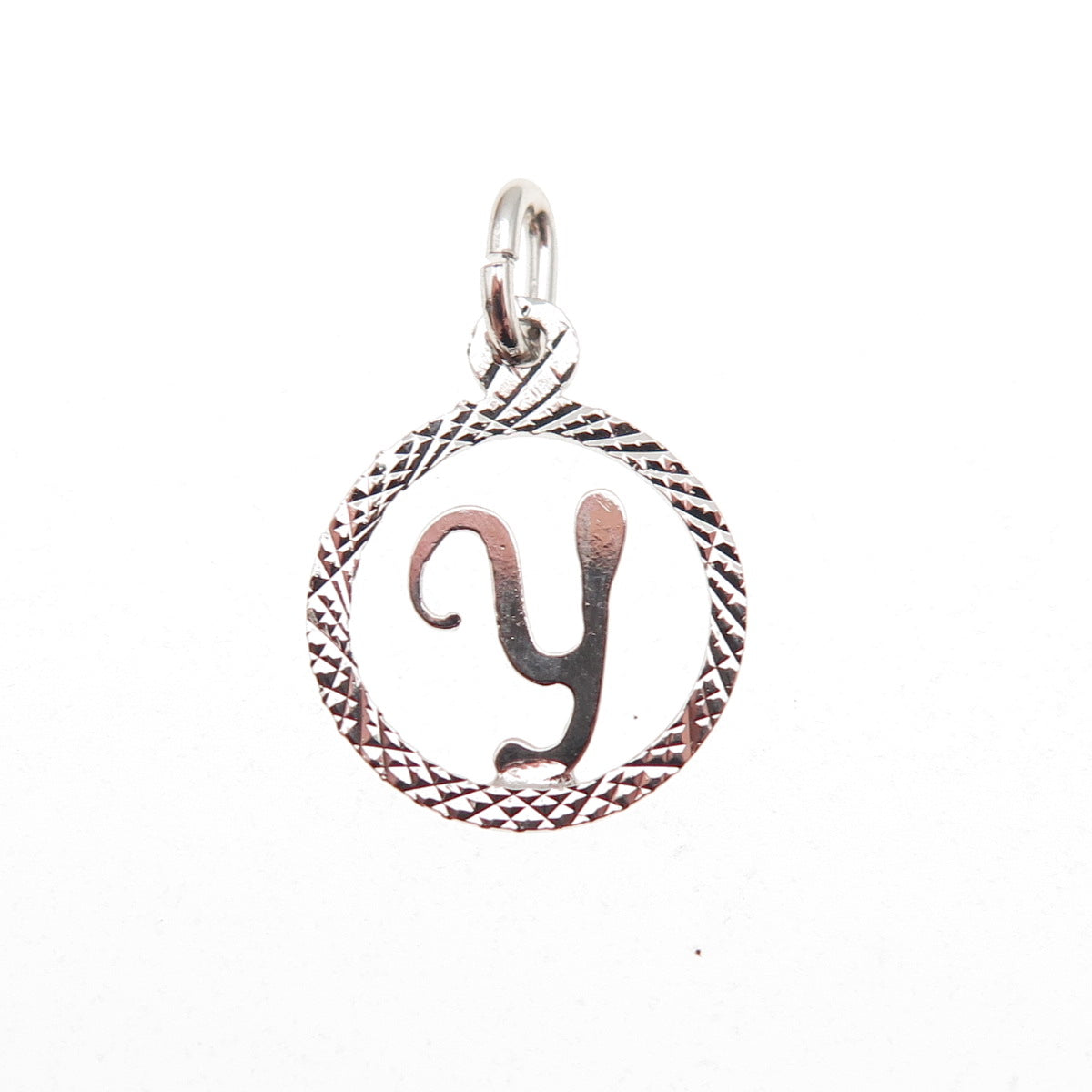925 Sterling Silver Vintage Diamond-Cut Letter Y Initial Mini Charm Pendant