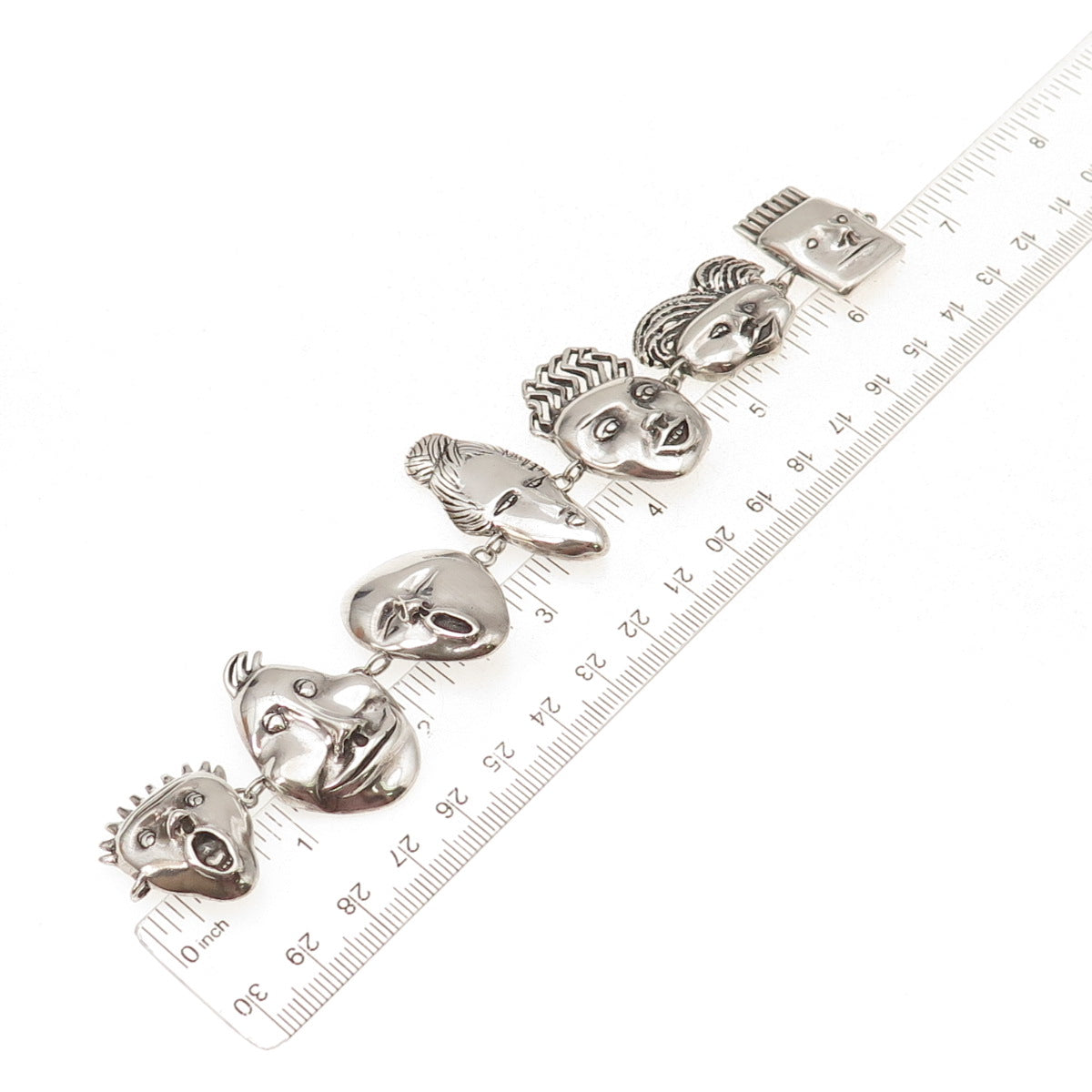 Nancy Hoyt Sterling Silver Vintage Abstract Masks Bracelet 6.75" (missing lock)