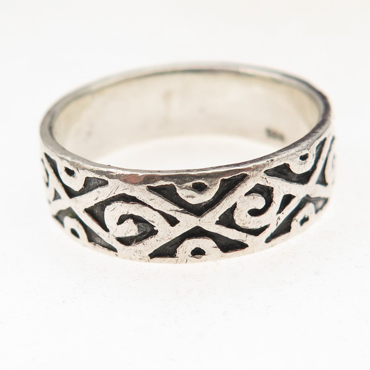 925 Sterling Silver Vintage Spiral Oxidized Ring Size 12