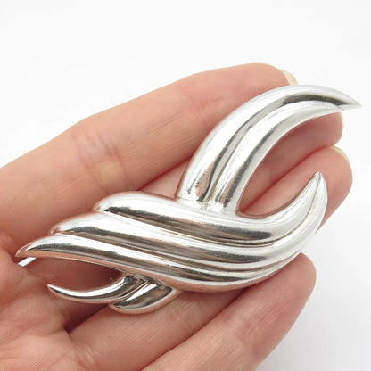 925 Sterling Silver Vintage Ribbed Braided Pin Brooch