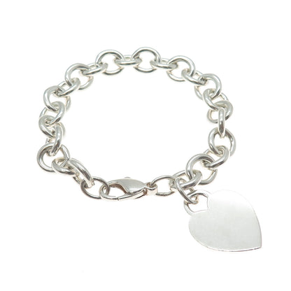 TIFFANY & CO. 925 Sterling Silver Vintage Heart Tag Rolo Link Bracelet 6.75"
