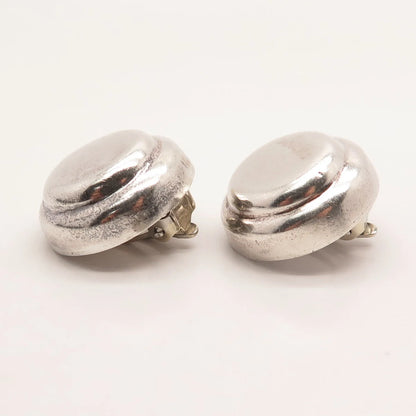925 Sterling Silver Vintage Mexico Modernist Clip On Earrings