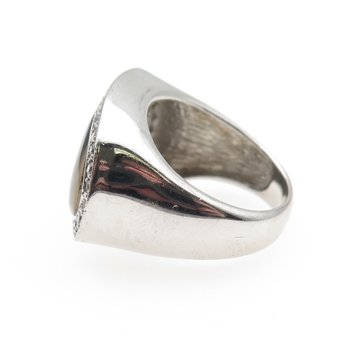 925 Sterling Silver Vintage Real Abalone Shell & C Z Modernist Ring Size 8