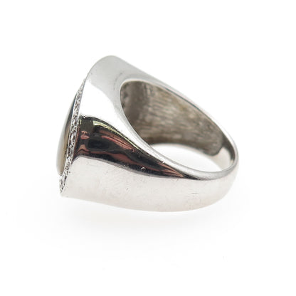 925 Sterling Silver Vintage Real Abalone Shell & C Z Modernist Ring Size 8