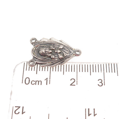 925 Sterling Silver Antique Art Deco Jesus Sacred Heart Rosary Chain Pendant