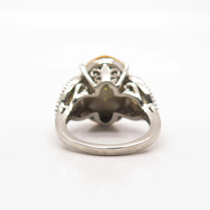 925 Sterling Silver Vintage Imperial Rhinestone & Yellow C Z Ring Size 7