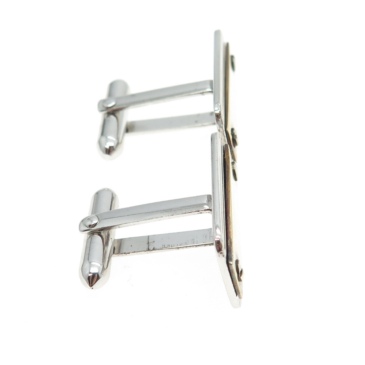 925 Sterling Silver 2-Tone Vintage Engravable Bullet Back Cufflinks