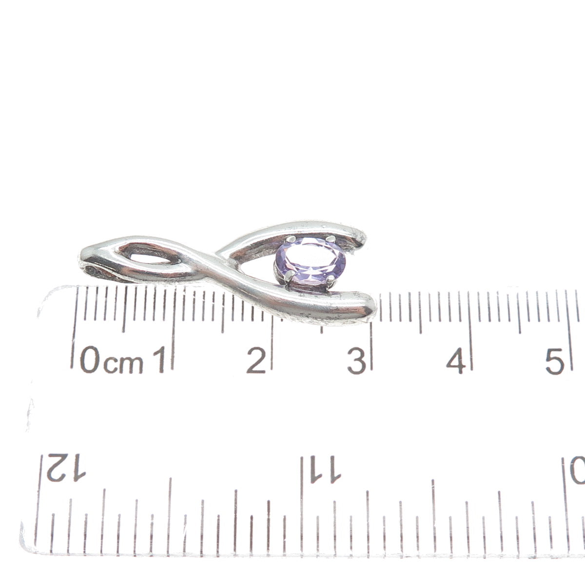925 Sterling Silver Vintage Real Amethyst Twisted Wishbone Mini Charm Pendant