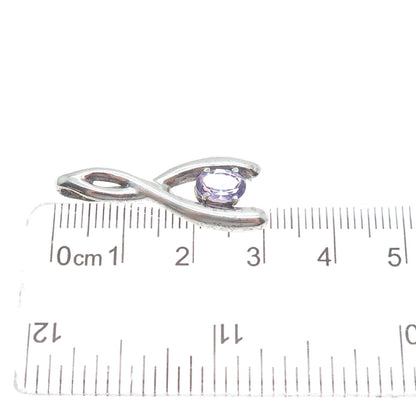 925 Sterling Silver Vintage Real Amethyst Twisted Wishbone Mini Charm Pendant