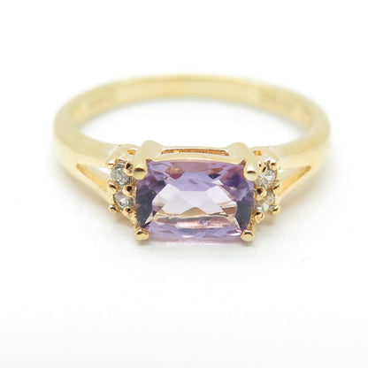 925 Sterling Silver Gold Plated Real Amethyst & C Z Ring Size 7