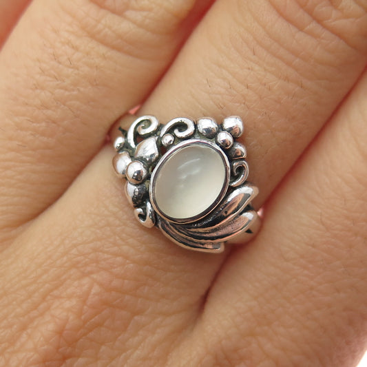 BOMA 925 Sterling Silver Vintage Real MOP Floral Oxidized Ring Size 8