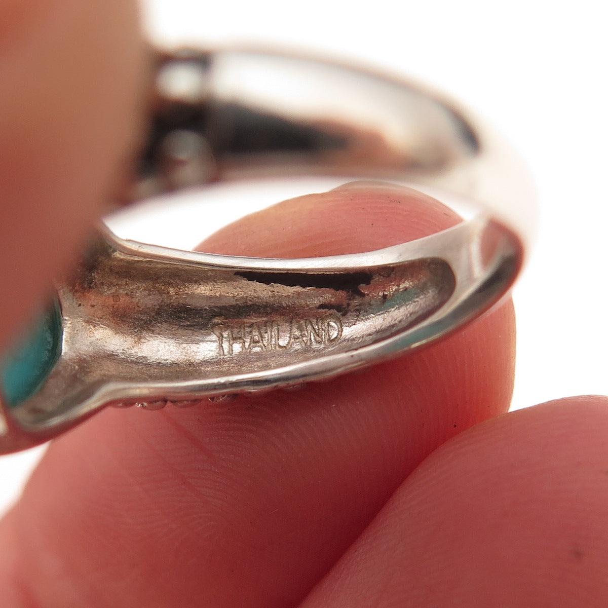 925 Sterling Silver Vintage Real Turquoise Oxidized Ring Size 6
