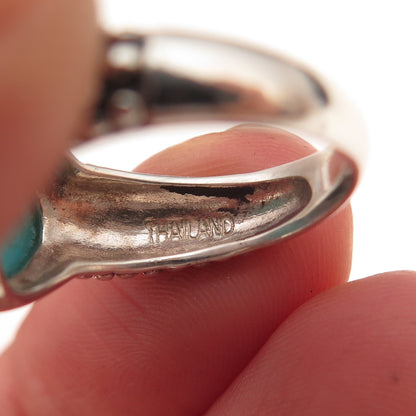 925 Sterling Silver Vintage Real Turquoise Oxidized Ring Size 6