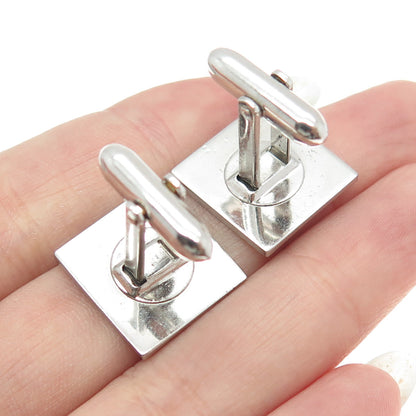 LAMODE 925 Sterling Silver Vintage Real White Diamond Striped Cufflinks