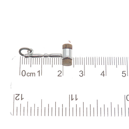 BEAU 925 Sterling Silver Antique Wood Judge's Hammer Charm Pendant