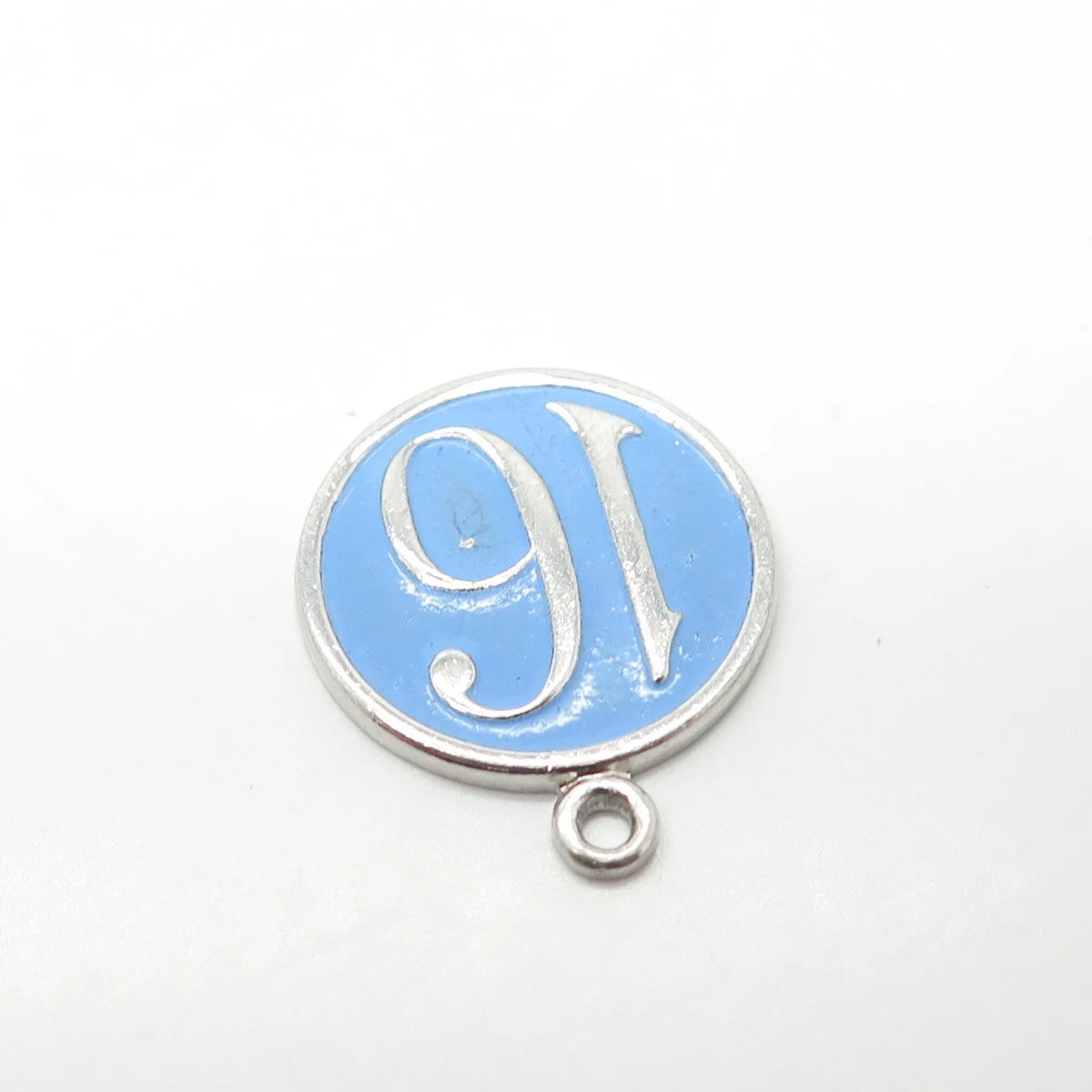 925 Sterling Silver Vintage Wells Enamel Sweet "16" Round Tag Pendant