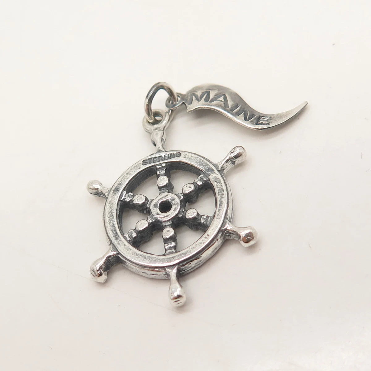 925 Sterling Silver Vintage Steering Wheel Charm Pendant
