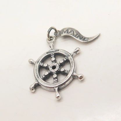 925 Sterling Silver Vintage Steering Wheel Charm Pendant