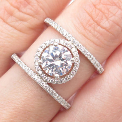 925 Sterling Silver Round-Cut C Z Two-Row Engagement Ring Size 8