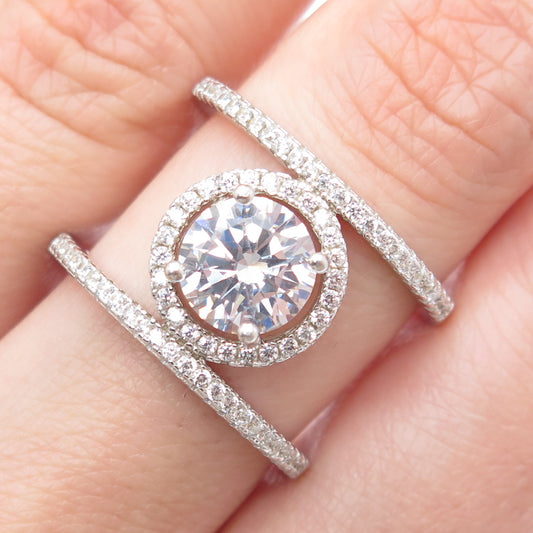 925 Sterling Silver Round-Cut C Z Two-Row Engagement Ring Size 8