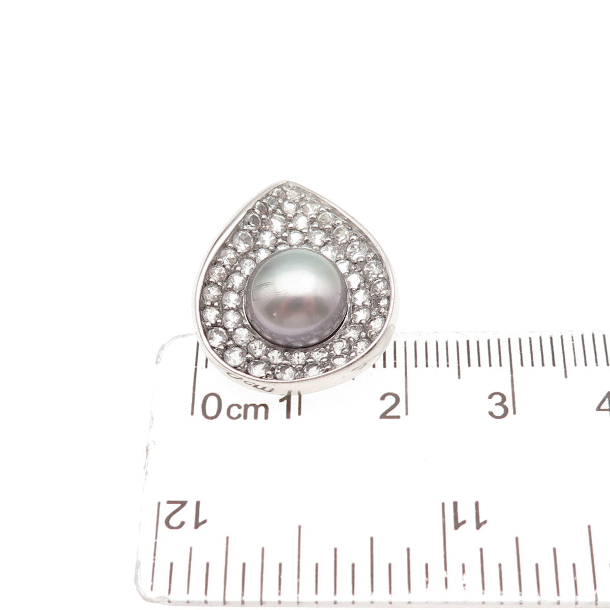 925 Sterling Silver Real Pearl & White Topaz Teardrop Slide Charm Pendant