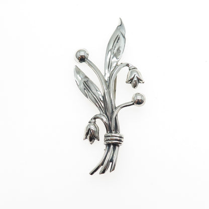 925 Sterling Silver Antique Art Deco Tulip Flower Oxidized Pin Brooch