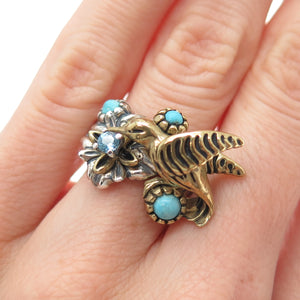 CAROLYN POLLACK FRITZ Sterling Vintage Real Multi-Gem Hummingbird Ring Size 6.25