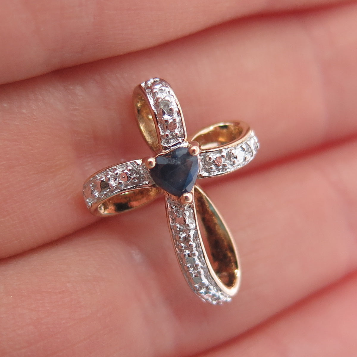 ROSS SIMONS 925 Sterling Gold Plated Diamond Accent Sapphire Cross Slide Pendant