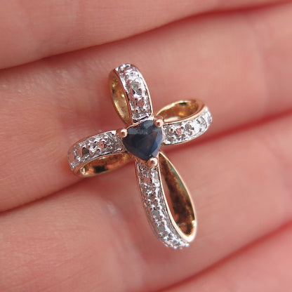 ROSS SIMONS 925 Sterling Gold Plated Diamond Accent Sapphire Cross Slide Pendant