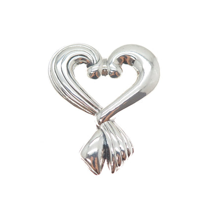 925 Sterling Silver Vintage EFS Mexico Modernist Heart Oxidized Pin Brooch