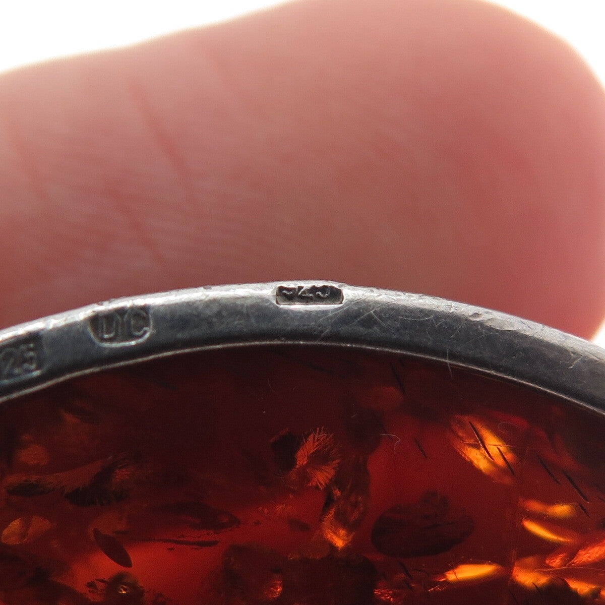 925 Sterling Silver Vintage DC Poland Real Amber Rose Flower Modernist Brooch