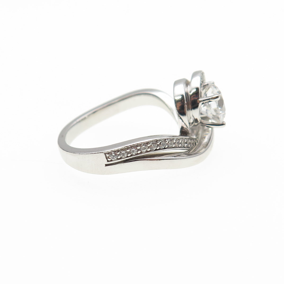 925 Sterling Silver Round-Cut C Z Swirl Ring Size 6.25