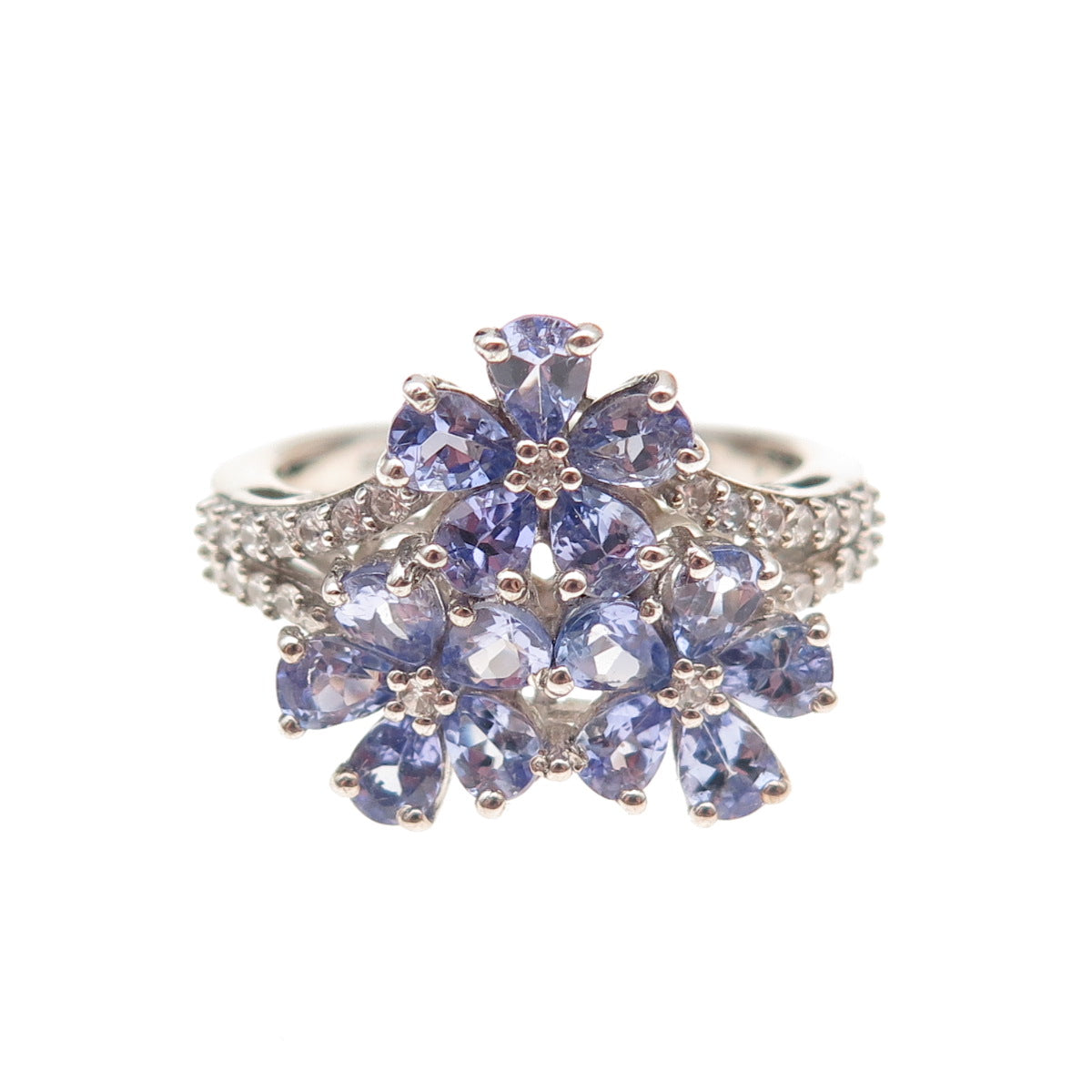 Chuck Clemency 925 Sterling Silver Real Tanzanite & White Topaz Ring Size 8.25